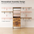 8FT Closet System, 96'' Closet Organizer System with 3 Hanging Rods, Wall Mount Bedroom Wardrobe with 3 Drawers Walk-in Closet, Adjustable Cloth Garment Rack from 5 to 8FT (Cut to Fit), Rustic Brown