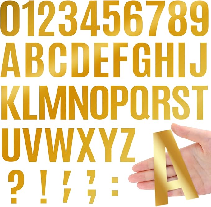 441 PCS 42 Sheets Letter Stickers Large Mailbox Numbers and Letters Self Adhesive Vinyl Waterproof Alphabet Number Stickers for Mailbox House Address,Crafts,Car, Poster,Classroom Decor (4 Inch,Gold)