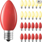 Brightown C9 LED Replacement Christmas Bulbs, 25 Pack Red and Warm White Shatterproof C9 Bulbs, Waterproof Commercial LED Holiday Bulb for Christmas String Light, E17 Intermediate Base, Dimmable
