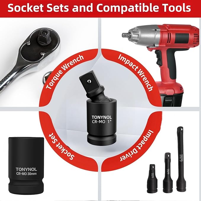 Universal Joint Swivel Socket Adapter 3/4" Drivers,U-Joint Drive CR-MO Impact Grad Wobble Socket Wrench Set