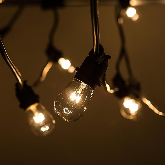 Hometown Evolution, Inc. Commercial E26 String Lights with 16 Gauge Wire (24 Foot 12 Socket, S14 11 Watt Clear Bulbs)