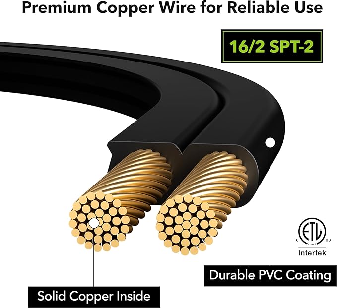 HBN Extension Cord, 3-Pack 3FT Black, 2 Prong Indoor Extension Cord 16/2 SPT-2, 13A, 1625 W, 3-Outlet Extension Cords for Home/Office Use