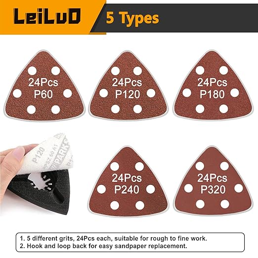 LEILUO 120 Pcs 90MM Oscillating Multi Tool Sandpaper Accessories Fits 3-1/2 Inch Pads Compatible with DeWalt Bosch Milwaukee and More