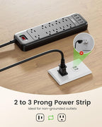 LENCENT 2 Prong Surge Protector Power Strip with USB Ports,Polarized 2 Prong to 3 Prong Outlet Adapter,1700J Surge Protector, 6ft Extension Cord,10 AC Outlets & 4 USB,Non-Grounded Wall Plug Extender