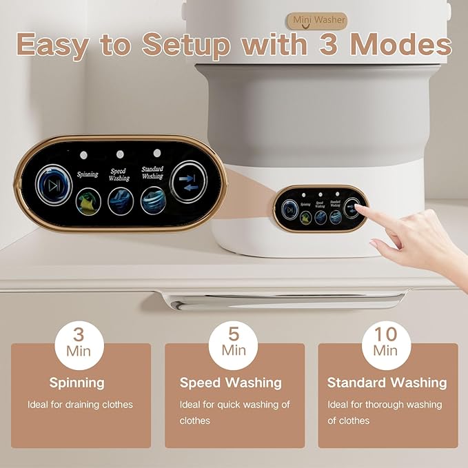 Portable Washing Machine, 15L Mini Collapsible Washer with 3 Cleaning Modes for Baby Clothes, Underwear, Small Foldable Laundry for Travel Apartment Home Dorm Hotel Camping (White+Grey)