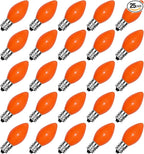 25 Pack C7 Halloween Replacement Bulbs, Ceramic Orange Christmas Light Bulbs for Indoor/Outdoor String Lights, E12/C7 Candelabra Base, 5W Incandescent Night Light Bulbs