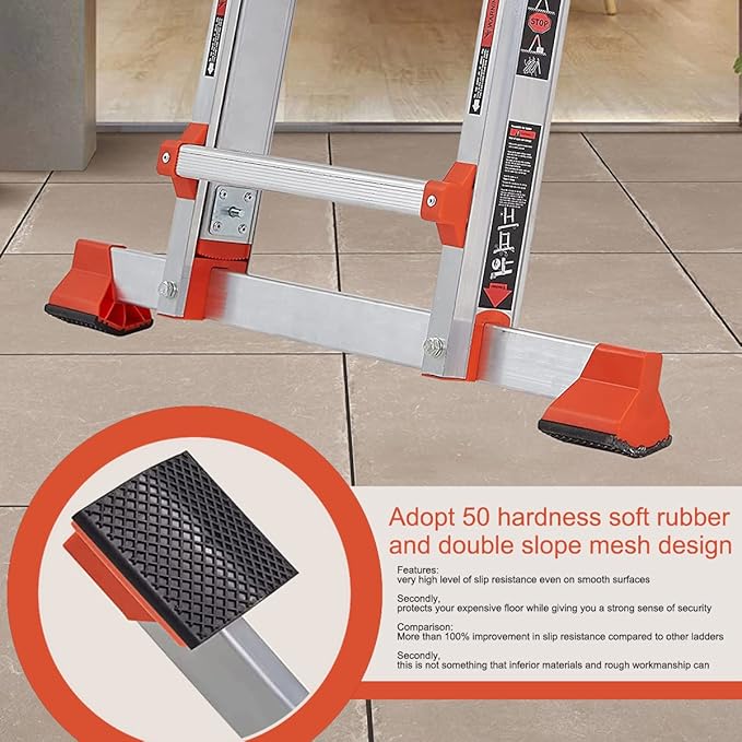 Ladder, A Frame 4 Step Ladder Extension, 14 FT Anti-Slip Multi Position & Storage Folding Ladder, 330 lbs Security Load Telescoping Aluminum Ladders for Stairs Home Indoor Outdoor Roof