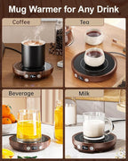 SWEETFULL Mug Warmer - Upgraded 36W Coffee Cup Warmer for Desk with 130℉-176℉ Digital Display, 2-12H Timer Auto Shut Off, Smart Electric Coffee Heating Plate, Ideal Gifts for Women Men - Wood