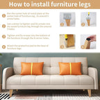 6 Inch Mid Century Legs Wood Square Furniture Legs Set of 4 Tapered Sofa Feet Solid Wooden Replacement Legs for Couch Ottoman Cabinet Dreeser Bed Table DIY