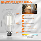 Kawaya E26 LED Edison Bulbs: 8W Equivalent 80W Dimmable LED Bulbs - Vintage ST58 4000k ‎Neutral White - 800 Lumens High Brightness Filament Bulbs with 90+ CRI - Clear Glass, 12 Pack