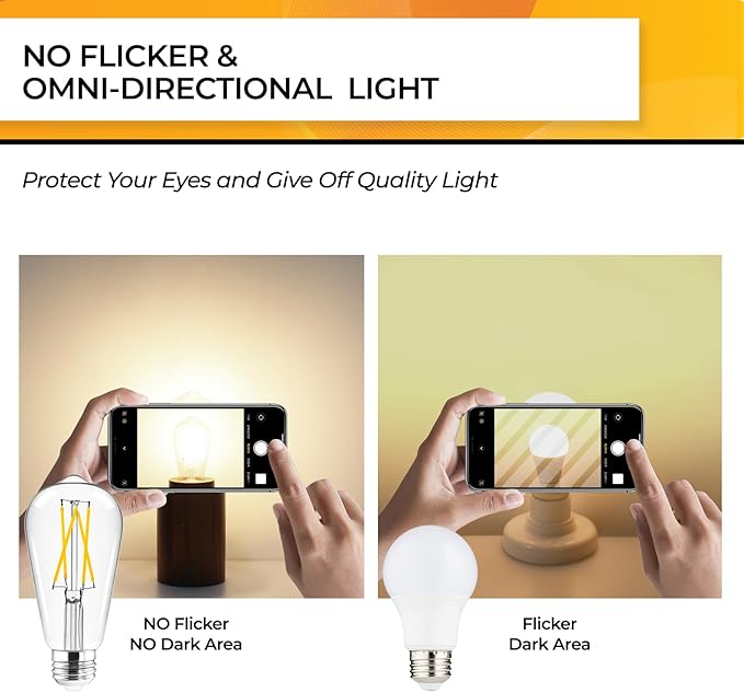 Hizashi LED Edison Bulbs, 6W, Equivalent 60W, Dimmable E26 LED Bulb, 3000K Soft White, 90+ CRI 700 Lumens, ST19 Vintage Light Bulbs, Clear Glass, Pack of 3