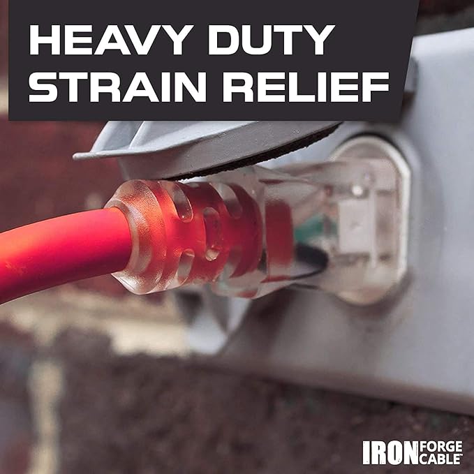 Iron Forge Cable 6 ft Lighted Outdoor Extension Cord - 12/3 SJTW Heavy Duty Red Extension Cable with 3 Prong 15 AMP Grounded Plug for Safety