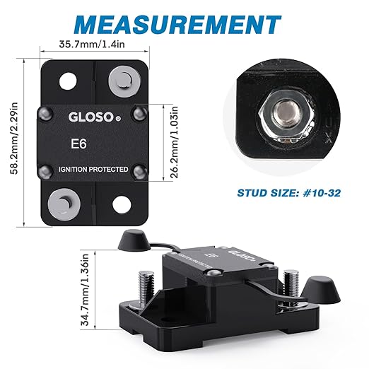 GLOSO Circuit Breaker 40 A E67 Mid Range Mini T1 Auto Reset, Compact Medium IP66, Marine Auto Truck (40 A)
