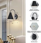 Vintage Cordless Gooseneck Battery Operated Wall Sconces Set of 2, Black Bedside Battery Powered Wall Decor Lamps with Remote Control, Wireless Indoor LED Lights Fixture for Hallway Bedroom