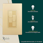TOPGREENER Elite Series Kalide Dual Load Dimmer Light Switch, Double LED Dimmer Switch, Full Range Dimming, Single Pole, 120VAC, 60Hz, 200W LED/CFL, Neutral Wire Not Required, TGDDS-GD, Gold