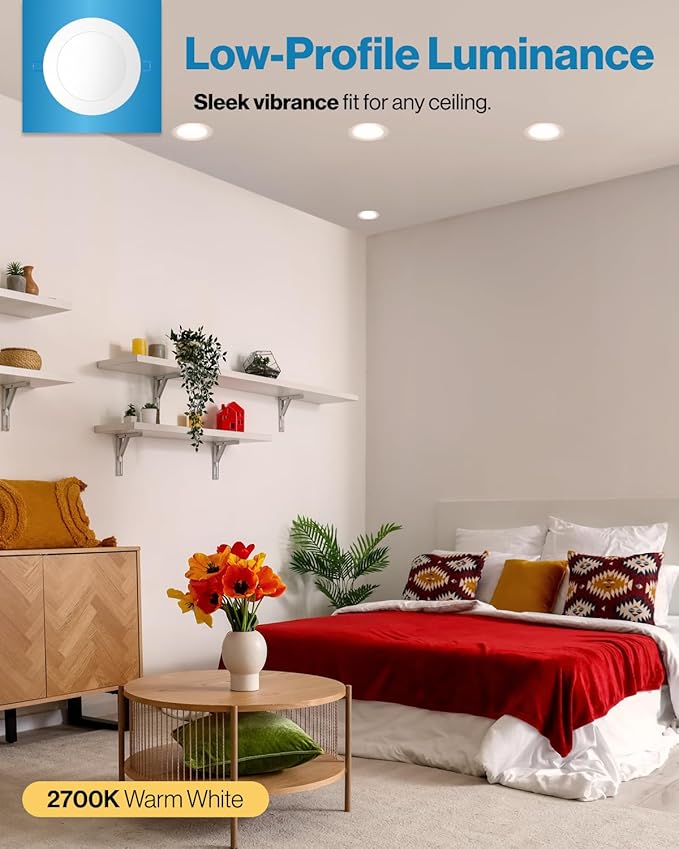 Sunco 96 Pack 6 Inch Ultra Thin LED Recessed Ceiling Lights Slim, 2700K Soft White, Dimmable 14W, Canless Wafer Thin with Junction Box.