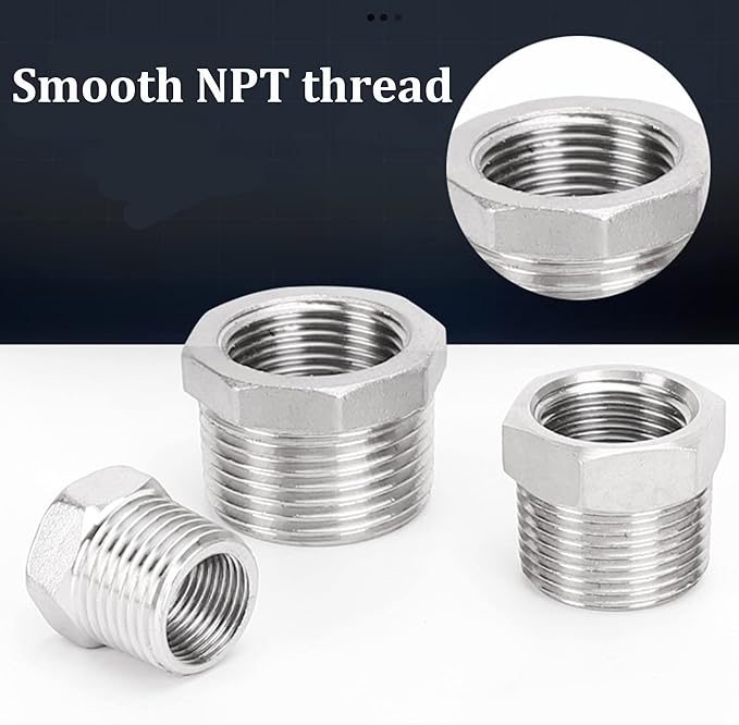 2 Pcs 304 Stainless Steel Reducer Hex Bushing, 3/4" Male NPT to 1/4" Female NPT（3/4"MNPT - 1/4"FNPT） Pipe Fitting Hex Bushing, Heavy Duty Pipe Fitting Reducer Adapter (3/4"mnpt -1/4" fnpt)