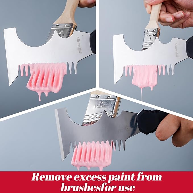 Mister Rui 5 in 1 Paint Brush Comb and Roller Cleaner Tool, Stainless Steel Paint Brush Cleaner with Hammer Base & Anti-Slip Grip, for Professional Painters & DIYers