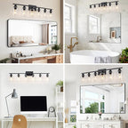 6 Light Bathroom Light Fixtures Black Vanity Light Over Mirror Modern Farmhouse Wall Lighting Sconces Wall Lamp for Bathroom, Bedroom, Living Room E26 Socket with Glass Shade