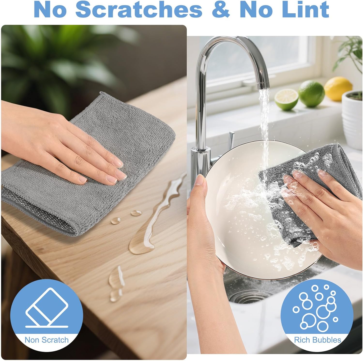 10pcs New Upgrade 2-Layer Microfiber Wire Dishcloth,Non-Scratch Wire Dishwashing Rags for Wet and Dry,Metal Scrubbers, Kitchen Miracle Cleaning Dish Rags for Cookware,Sinks, Dishes,Stove,Grey