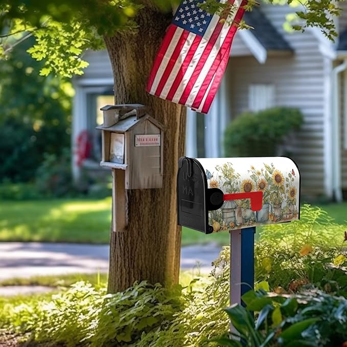 Summer Sunflower Mailbox Covers Magnetic Standard Size Yellow Sunflowers Floral Mailbox Post Cover Magnetic Waterproof Mailbox Decor Rustic Flowers Mailbox Wraps for Garden Yard 21 * 18 Inch