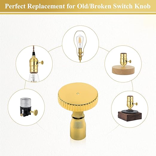 DiCUNO Lamp Turn On/Off Switch Knobs Replacement, Metal Lamp Switch Knob for Universal Light Socket, Standard Size, Vintage Brass, 4-Pack