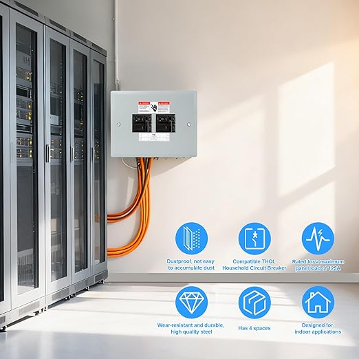 THQL Circuit Breaker Panels, 4-Space, 125A Circuit Breaker Distribution Box, 120V/240V Circuit Breaker Electrical Enclosure,Indoor Main Lug Load Center