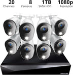 Night Owl 2-Way Audio 20 Channel DVR Video Home Security Camera System with (8) Wired 1080p HD Indoor/Outdoor Deterrence Cameras and 1TB Hard Drive (Add up to 4 Wi-Fi Cameras) (8 Camera)