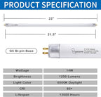 22 Inch F14T5/DL Fluorescent Light Bulb, 6500K Daylight, T5 14 Watts Fluorescent Replacement Bulb for Counter and Cabinet Fixture, G5 Base - 6 Pack