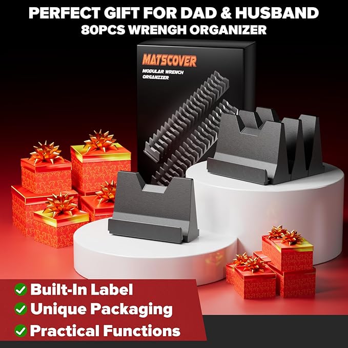 80PCS Modular Wrench Organizer Wrench Holder - Wrench Tool Organizers for Tool Drawer Storage, Wrench Storage Set with Metric & SAE Label, Rack Tool Gift for Professional Mechanics Men, Black