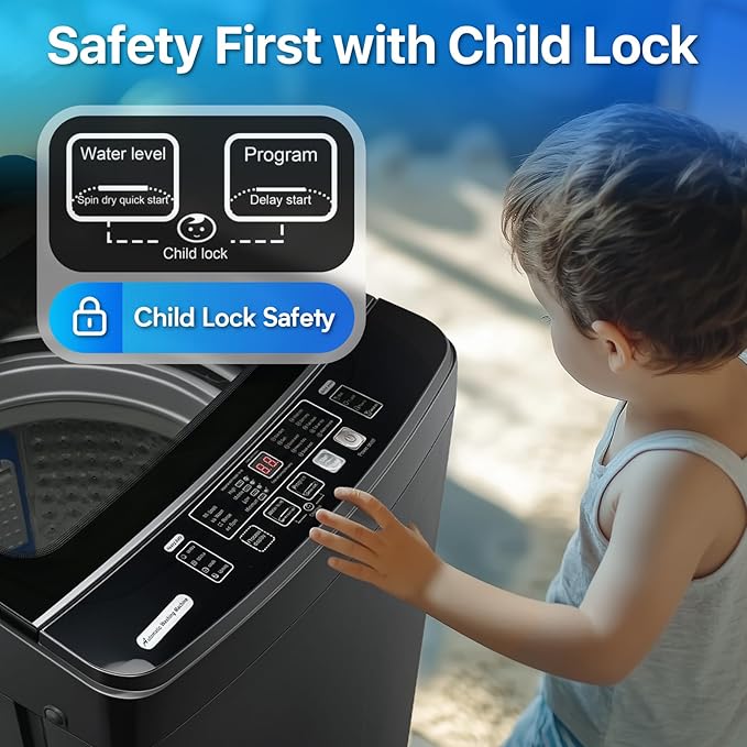 Portable Washing Machines 27 LBS Full Automatic Clothes Washer and Spinner Combo with 10 Program and 8 Water Level, Compact Laundry Wash Spin Dryer for Apartment RV Dorm, Grey