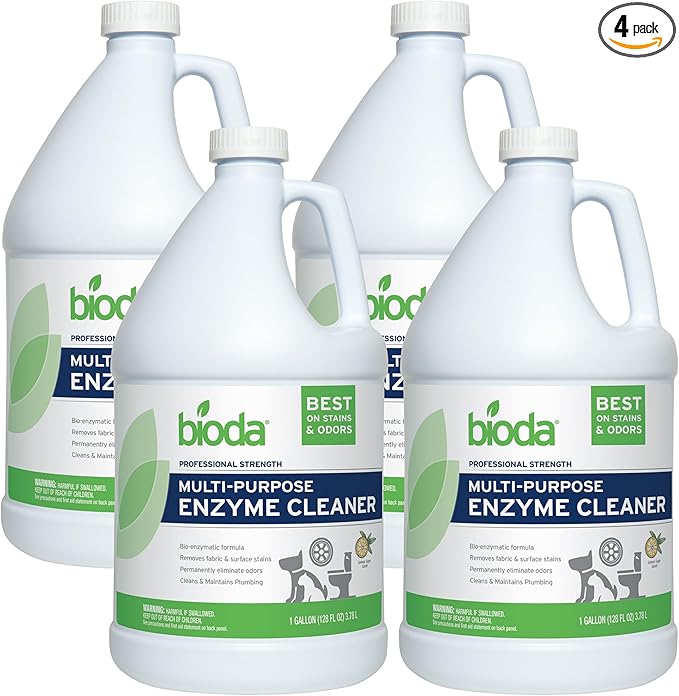 Bioda Multi-Purpose Probiotic Enzyme Cleaner and Deodorizer | Professional Strength | Trash Can Deodorizer, Pet Stains and Odors, Drains, Floors, Bathrooms, Toilets | Made in USA | 1 Gallon | 4 Pack