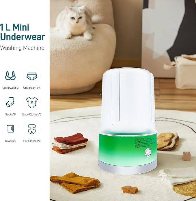 Portable Mini Washing Machine | Compact Deep Cleans Underwear, Baby Clothes, Small Laundry | Lightweight for Apartment, Dorm, Hotel, Travel & Camping | Quiet Energy-Efficient（Green）