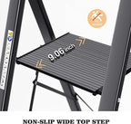 KINGRACK Aluminium 5 Step Ladder, Lightweight Step Stool with Non-Slip Pedals, Handrail, Folding Step Ladder for Kitchen, Garage, Home, Space Saving, Sturdy and Portable, Black