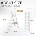 GameGem Step Ladder 6 Step Folding, Aluminum Ladders for High Ceilings, Tall Closet, Cabinet, 6 ft Lightweight Step Ladder with Anti-Slip Foot for Home Use, 330Lbs Load, White