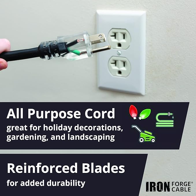 Iron Forge Cable 12 Gauge Extension Cord with Multiple Outlets - Black Heavy Duty Extension Cord 6 ft - 12/3 SJTOW, 3 Prong Lighted Outlet Cords