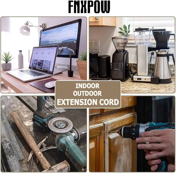 Indoor Outdoor Extension Cord 50 FT Waterproof, 16/3 Gauge Heavy Duty White Extension Cords, 13A 1625W SJTW Extension Cord with 3 Prong Grounded Plug, Great for Tools, Lights, UL Listed.