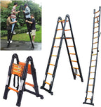 JADDUO 16.5FT A-Frame Telescoping Ladder Aluminum Compact Extension Ladder with Tool Platform & Stabilizer Bar Portable RV Ladder for Camper/Motorhome, 330lbs (Black)