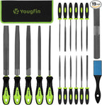 Yougfin 19 pcs File Set, Includes 5 pcs Large Steel Files, 12 pcs Jewelers File Set and Wire Brushes Ideal Hand File Tools for Woodwork, Metal, Model Applications