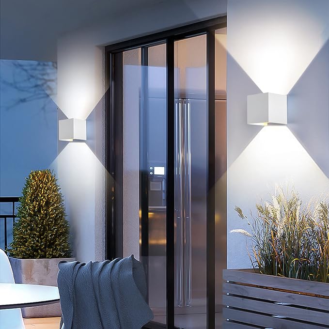 2 Pack Outdoor Wall Lights Exterior/Interior Wall Sconces Up and Down Lights IP65 Waterproof G9 Base Socket Modern Outdoor Lighting Square Aluminum White 4000K Natural Lights, Adjustable Light Angle