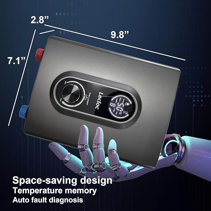 Under Sink Hot Water Heater 3.5kW 120V Hard-wired, LED Digital Display with Knob Control, Multiprotective, IPX4, 30-55℃ On Demand Mini Tankless Electric Water Heater for Kitchen, Bathroom Sink