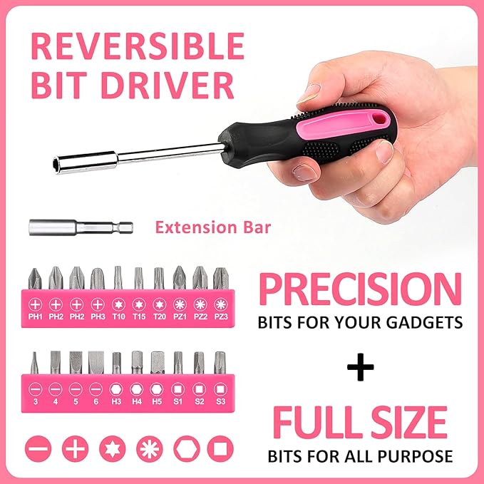 SenHodyu Pink Tool Set for Women-40 Piece General Household Hand Tool Box with Plastic Toolbox Storage Case Tool Kit (Pink)