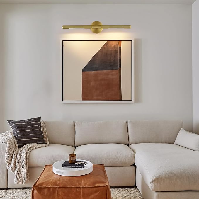 Gold Brass Hardwired Picture Light, 30" Knurled Dimmable Rotatable 360° Picture Lights for Wall, Vanity Light, Gallery Wall Light, Art Lighting, Picture Frame Light,Include Bulb