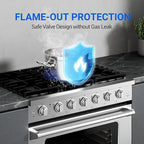 AAOBOSI 36 Inch Front Control Gas Range Oven with 6 Cooktop Burners, 6 Cu. Ft 18000 BTU Convection and Self Clean, Freestanding Heavy Duty Gas Range Stove with Halogen Light,Large Capacity,Silver