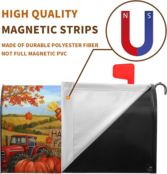 Fall Scarecrow Decorative Mailbox Covers Magnetic Large Size 25.5x21 Autumn Pumpkins Maple Leaves Mailbox Wraps Cover Harvest Letterbox Cover for Garden Outdoor Decor