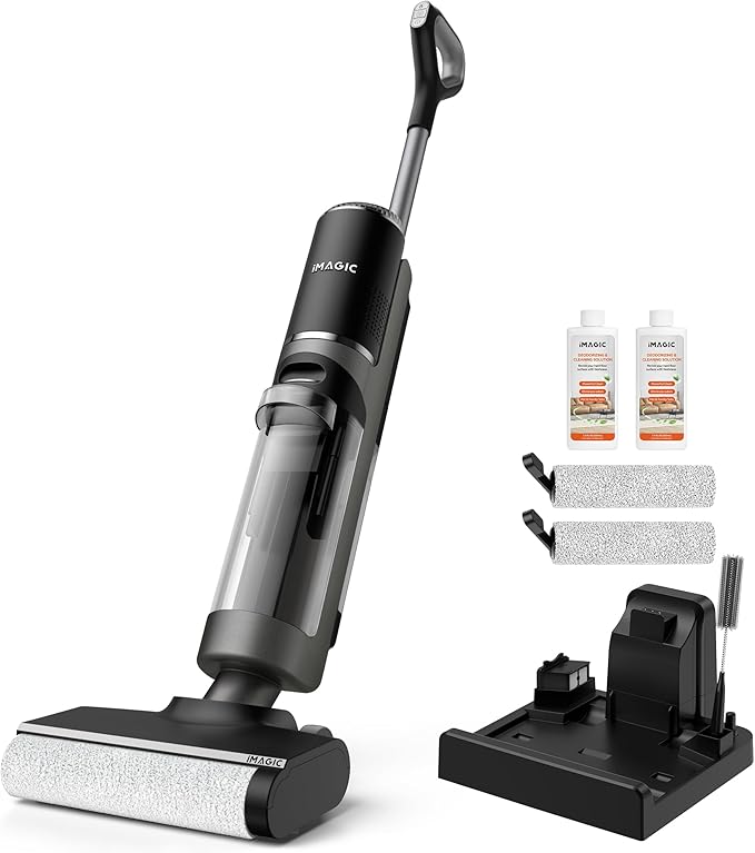IMAGIC M3 Wet Dry Vacuum Cleaner, Cordless Vacuum Mop All in One for Hard Floors, Lightweight Floor Cleaner for Sticky Messes with Edge Cleaning, Self-Cleaning and Hot Air Drying, Grey