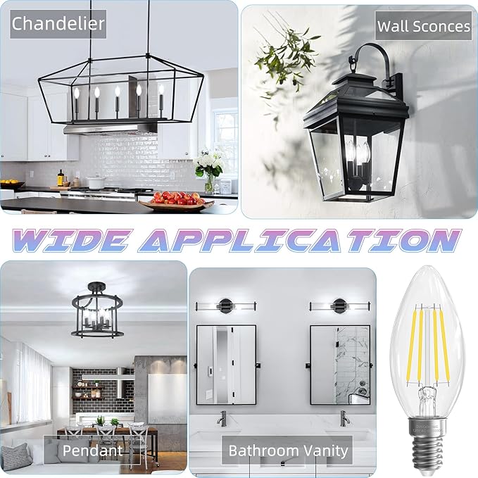 Candelabra Light Bulbs 5000K Daylight, 6W Equivalent to 60 watt, E12 LED Bulb Non-Dimmable, LED Chandelier Bulbs, B10 Candle Bulb, 90+CRI, 600LM, Cear Glass, 6 Pack