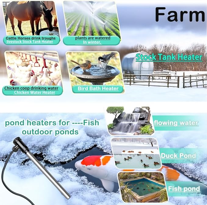 1300W Titanium Immersion Water Heater for Pool and Hot Tub, with Gfci Plug/Thermostat for Bathtub, Inflatable Hot Tub, Small Above Ground Pools, Baptistry, Baptismal Pool Heater