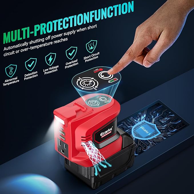 Power Inverter Compatible with Milwaukee 18V Battery,Ecarke Real 200W Portable Power Supply Inverter,DC 18V to AC 110V~120V Battery Station with 2 USB&AC Powered Outlet Phone Charger