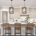 Black Gold Chandelier for Dining Room, Modern Farmhouse 3 Light Entryway Pendant Light Fixture Adjustable Geometric Industrial Rustic Foyer Light for Living Room Kitchen Island Hallway Bedroom